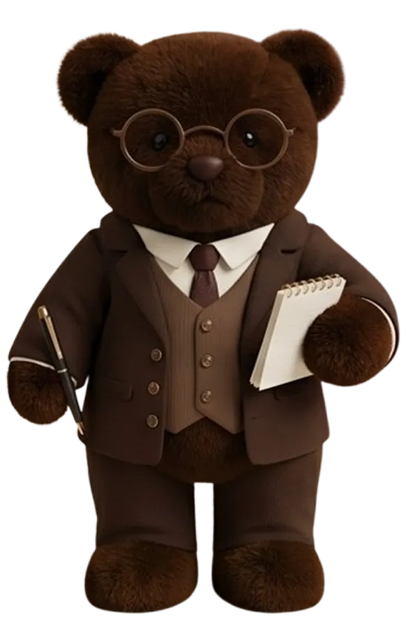 Oso de peluche académico con anteojos y traje sastre
